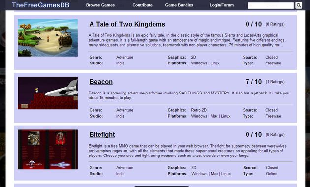 TheFreeGamesDB, portal de descargas de juegos gratuitos o de código abierto