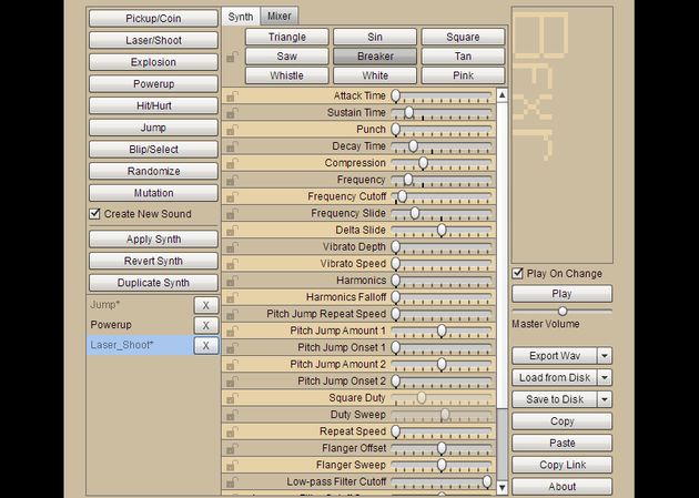 Bfxr, utilidad web gratuita para crear efectos de sonido para tus proyectos