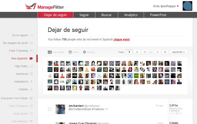 ManageFlitter, gestiona y limpia tus contactos de Twitter con esta utilidad web