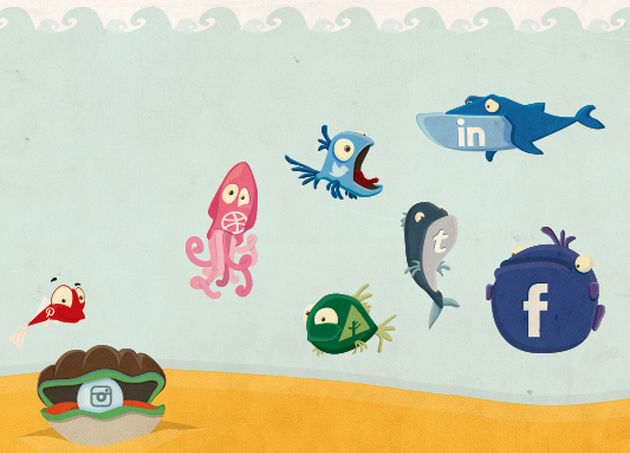 Social Fish, un original set de iconos sociales con forma de animales marinos