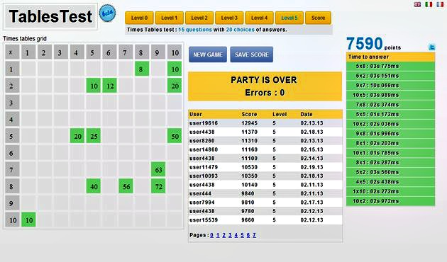 Tables Test, un competitivo juego en línea para que los niños aprendan las tablas de multiplicar