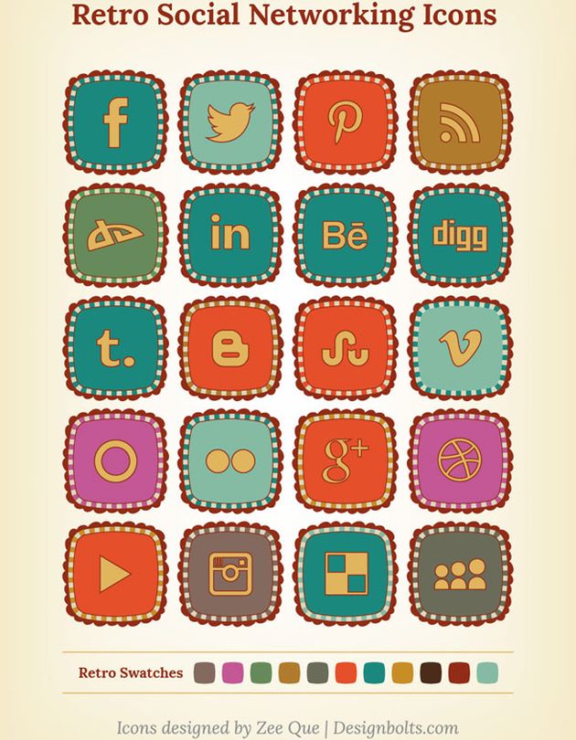 Free Retro Social Networking Icons: pack de bonitos iconos sociales