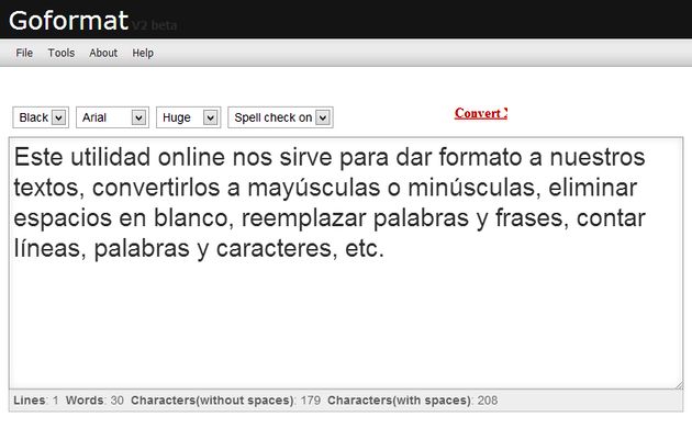 Goformat: dar formato a textos, contar caracteres y palabras, convertir a mayúsculas, eliminar espacios y más