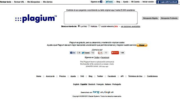 Plagium: un buscador especializado en detectar contenido copiado de la red