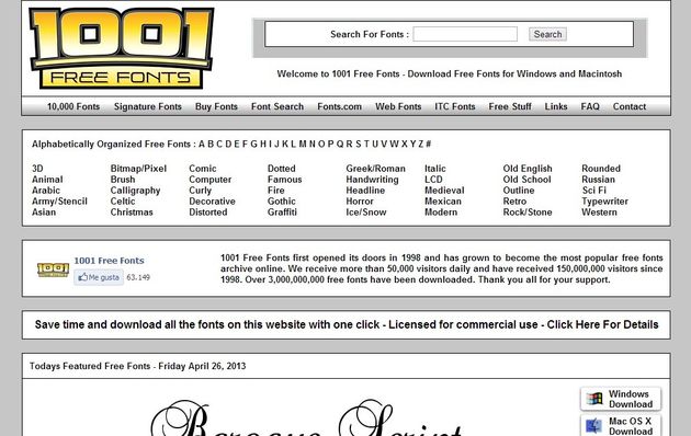 1001 Free Fonts, miles de fuentes de texto gratuitas