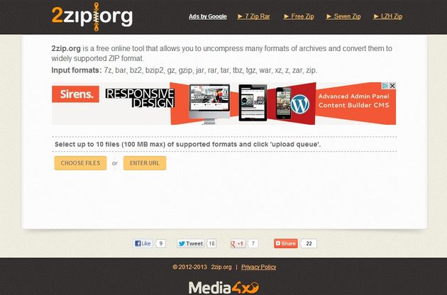 2zip, utilidad web para descomprimir archivos y convertir entre distintos formatos de compresión