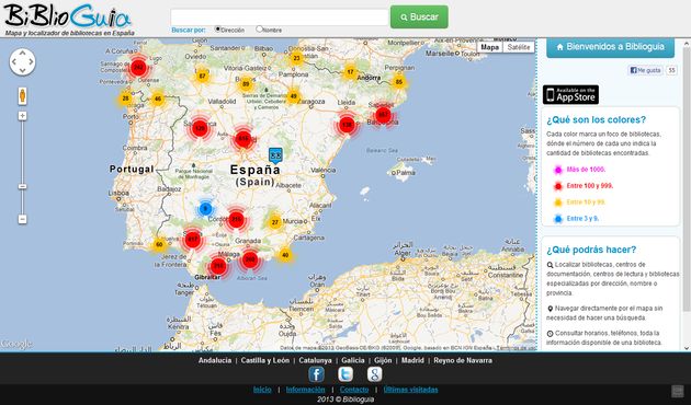 BiblioGuia, práctico mapa para localizar bibliotecas en España