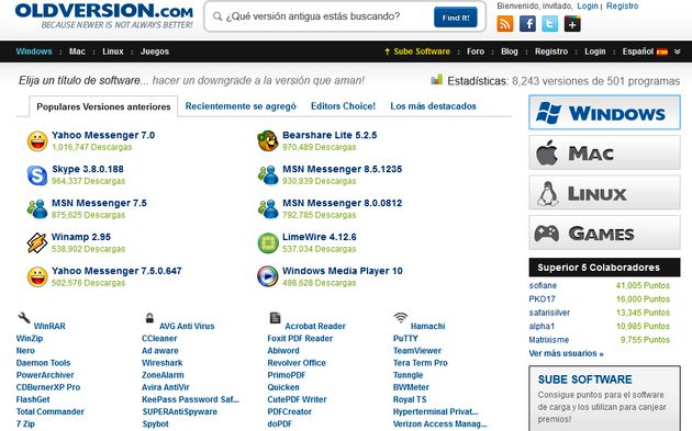 OldVersion, directorio de versiones antiguas de software para Windows, Linux y Mac
