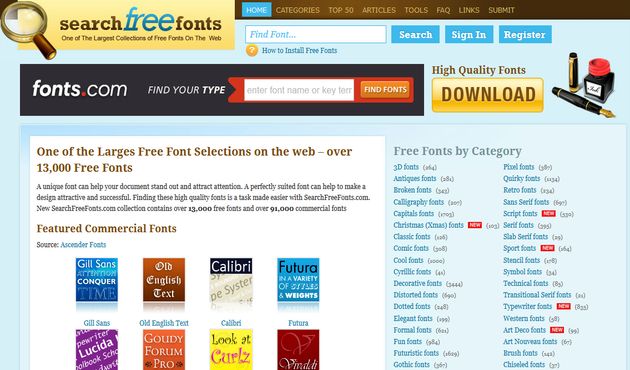 Search Free Fonts, un directorio que reúne alrededor de 13000 fuentes de texto gratuitas
