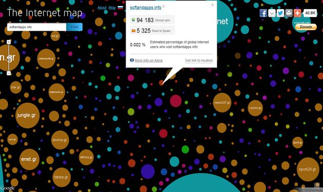 The internet map, el mapa interactivo que nos muestra los sitios más visitados de la red