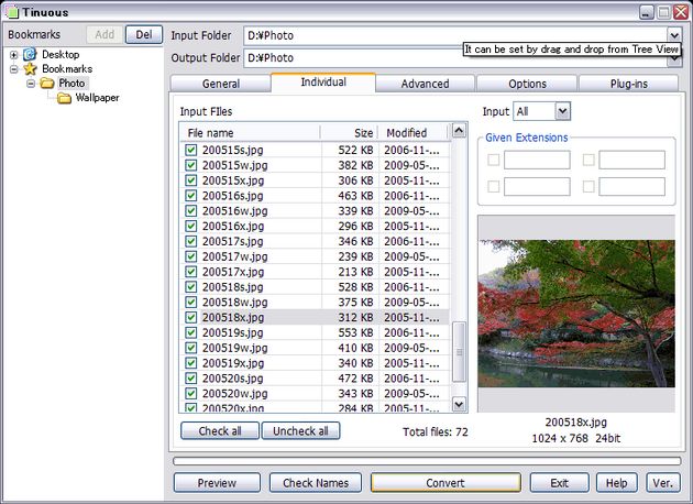 Tinuous, software gratuito para convertir imágenes por lotes