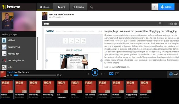 Bindme, red de curación de contenidos ahora con música en streaming