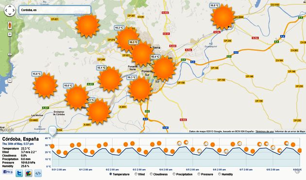 Isitsunshine, mapa con la previsión meteorológica mundial o local