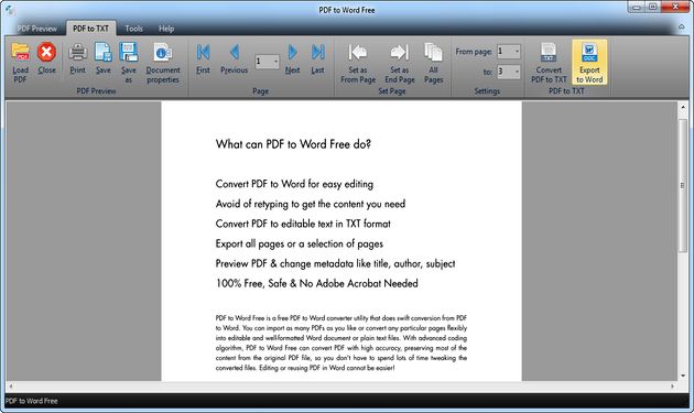 PDF to Word Free, software para convertir PDF a DOC y TXT