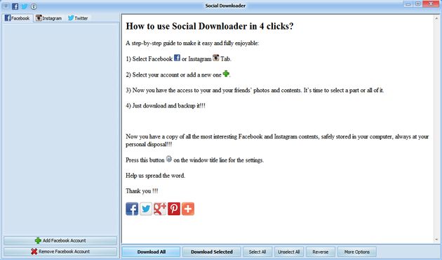 Social Downloader: backups de datos, fotos y amigos de redes sociales