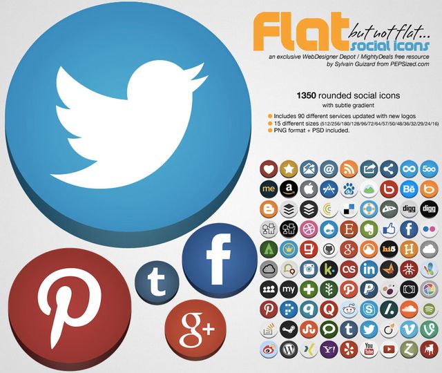Flat but No Flat Rounded Social Icons, iconos gratis para 90 redes sociales