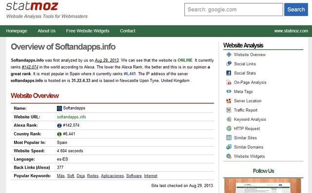 StatMoz, análisis estadístico y SEO de cualquier página o blog