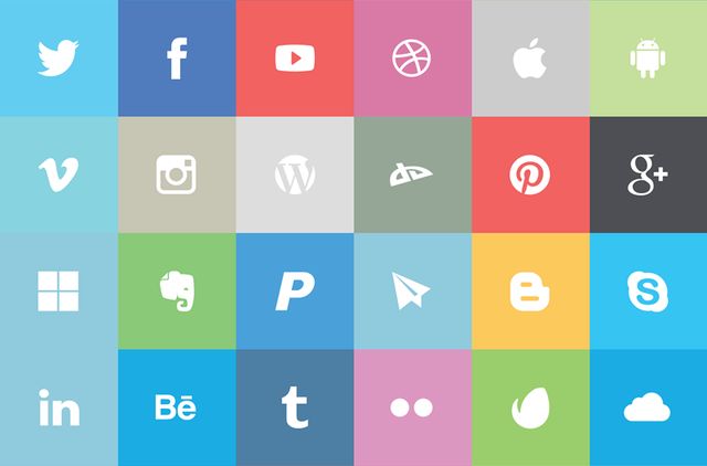 Flat Social Icon Set, un pack formado por 24 iconos sociales planos