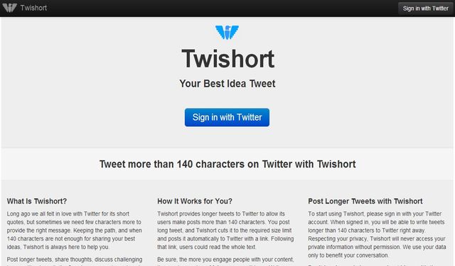Twishort, servicio online para enviar tweets con más de 140 caracteres