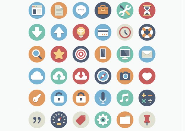 90 circle icons, bonita colección de iconos planos con forma circular