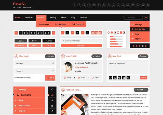 Flatty UI Kit, impresionante colección de elementos con estilo flat para UI