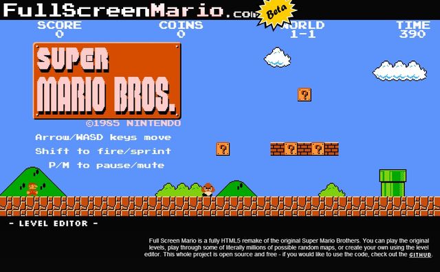 Full Screen Mario, juego de Super Mario Bros creado en HTML5