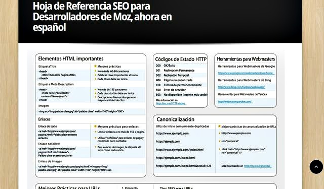 Hoja de Referencia SEO para Desarrolladores de Moz traducida a español