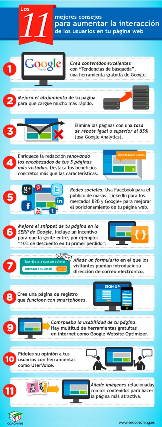 Una infografía con consejos para mejorar la interacción en tu página