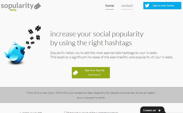 Sopularity, sugerencias con los mejores hashtags para tus tweets