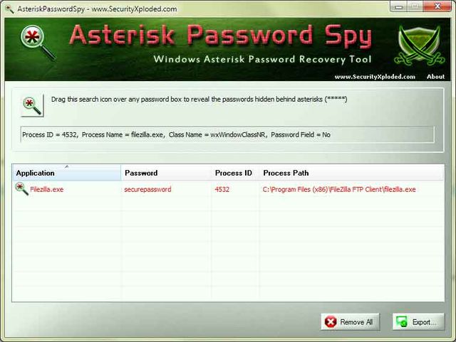 Asterisk Password Spy, recuerda contraseñas ocultas bajo asteriscos