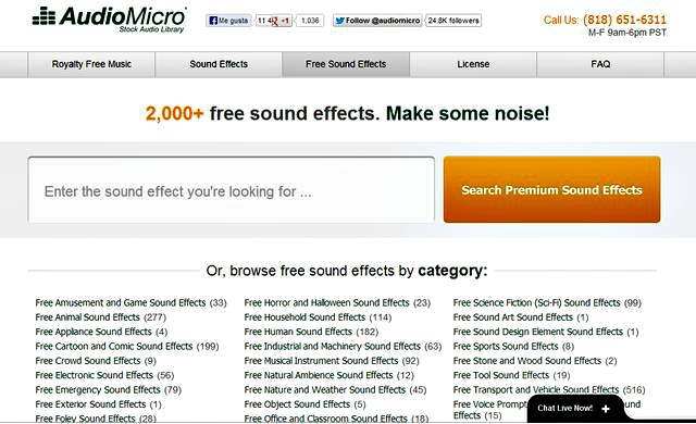 AudioMicro, más de 2000 efectos de sonido gratuitos para descargar