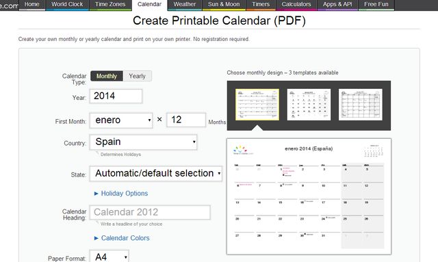 Crea tu calendario 2014 y descárgalo en PDF para imprimir