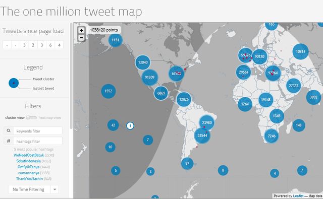 The one million tweet map, un millón de tweets a tiempo real geolocalizados