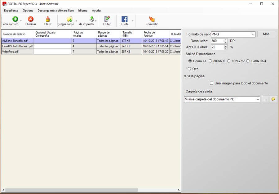 Convertir PDF a imágenes con el software gratuito PDF To JPG Expert