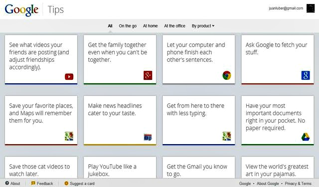 Google Tips, página de Google con tips para usar sus productos