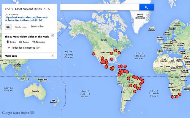 Mapa que geolocaliza las 50 ciudades más violentas del mundo