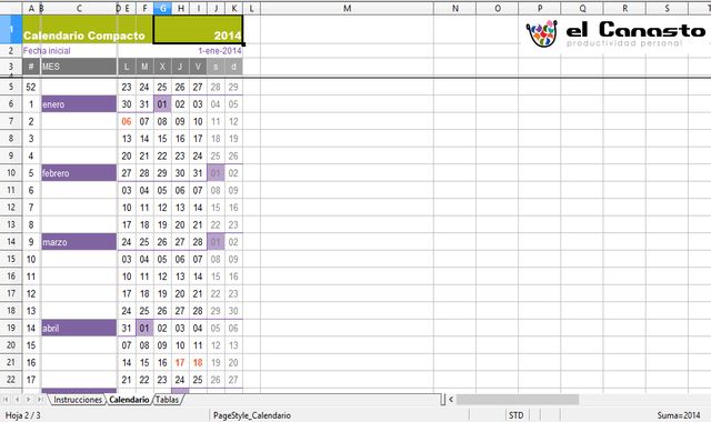 Calendario compacto del 2014 para descargar e imprimir