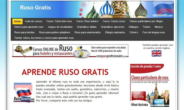 Una página con varios cursos gratuitos para aprender el idioma ruso