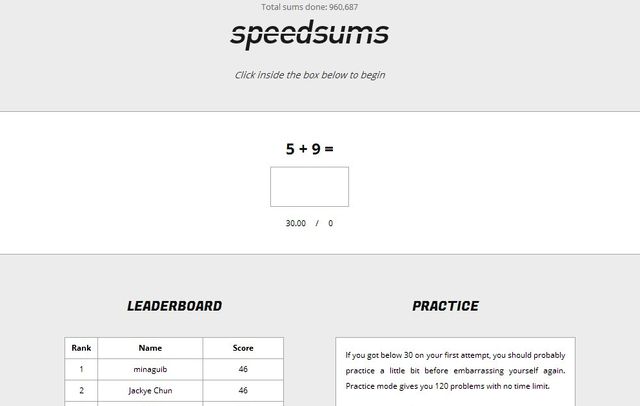Speedsums, juego matemático para realizar operaciones básicas de memoria
