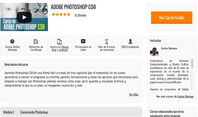 Curso gratuito de Adobe Photoshop CS6 en 76 vídeos