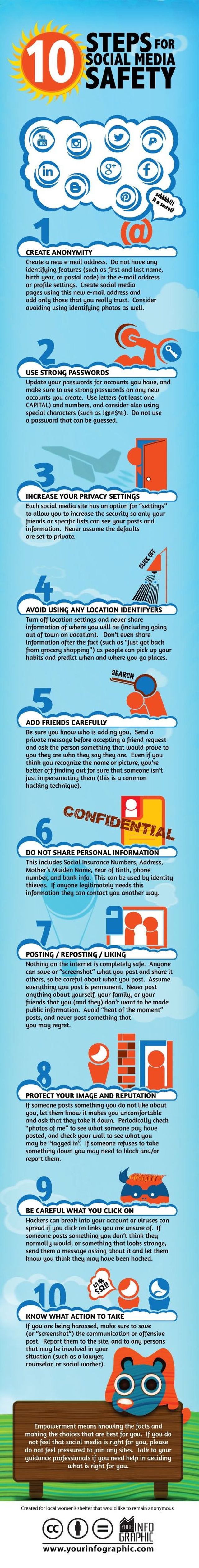 Infografía con 10 pasos a seguir para estar seguros en las redes sociales