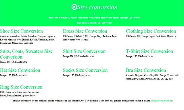 Size Conversion, convertidor internacional de tallas para prendas y calzado