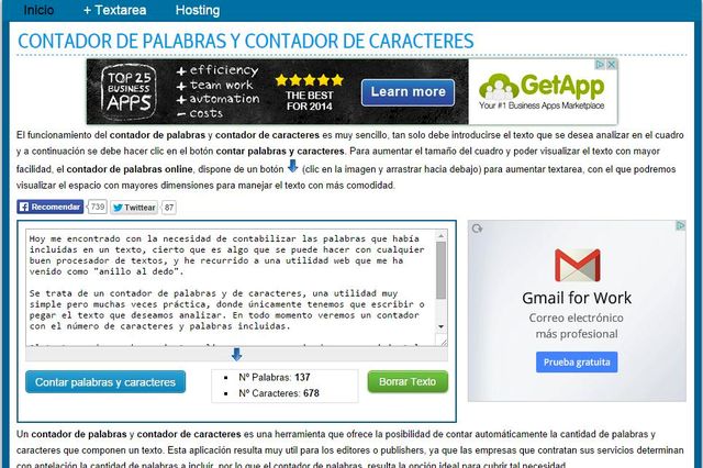 Herramienta web para contar palabras y caracteres de un texto