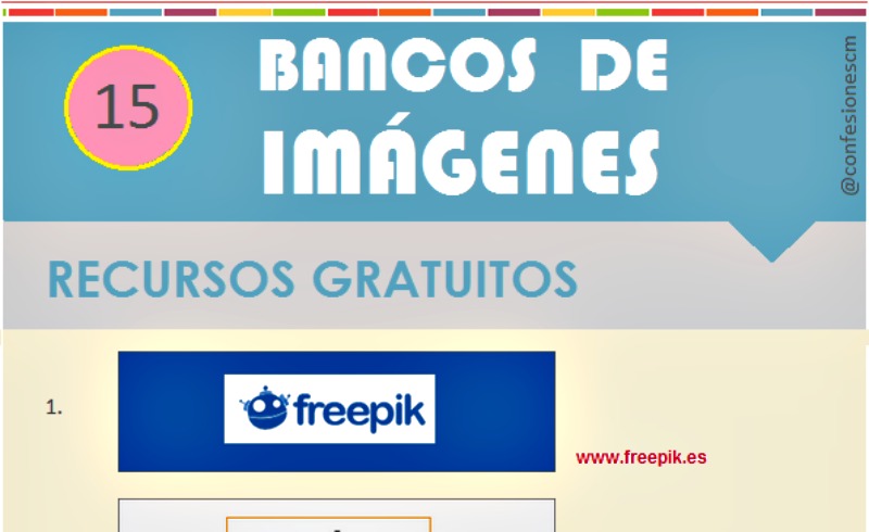 Quince bancos de imágenes libres en una infografía