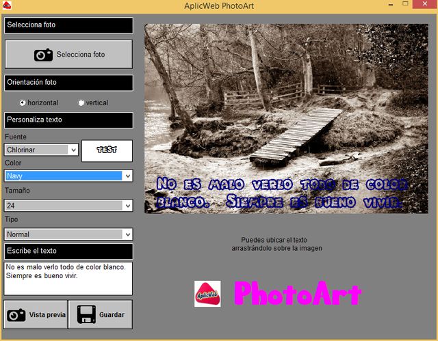 AplicWeb PhotoArt: software para poner bellos textos en las fotos