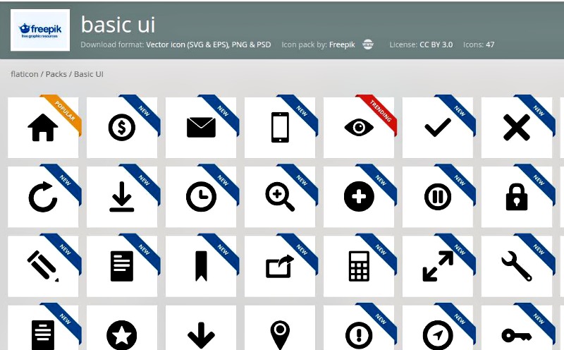 Basic UI: pack de iconos gratis para interfaz de usuario