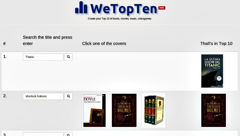 WeTopTen: crea listas Top 10 y compártelas