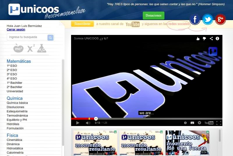 Unicoos: vídeos para aprender física, química y matemáticas