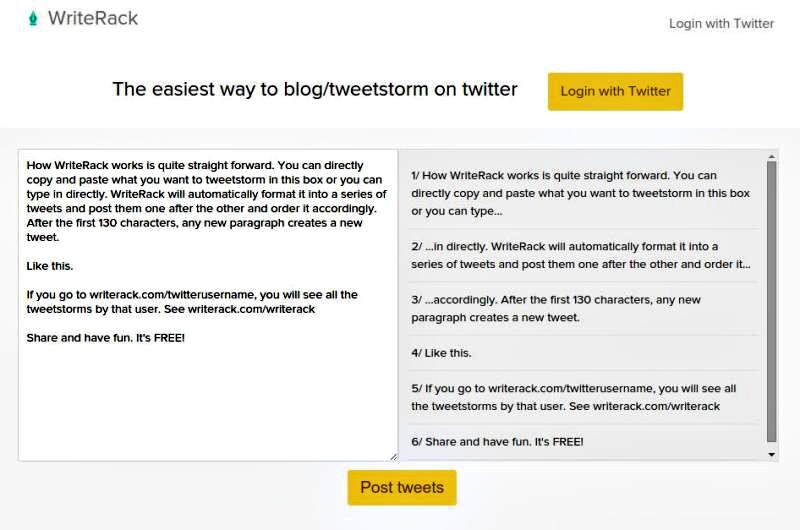 WriteRack: divide tweets largos y envíalos a Twitter