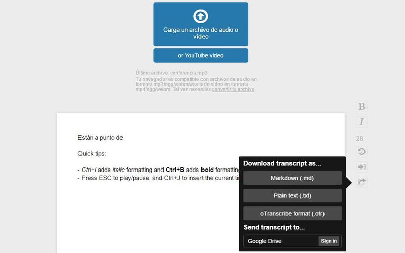 oTranscribe: utilidad web para transcripciones de audio y vídeo